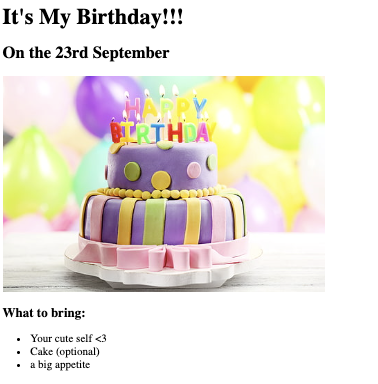 Screenshot of Birthday Invite